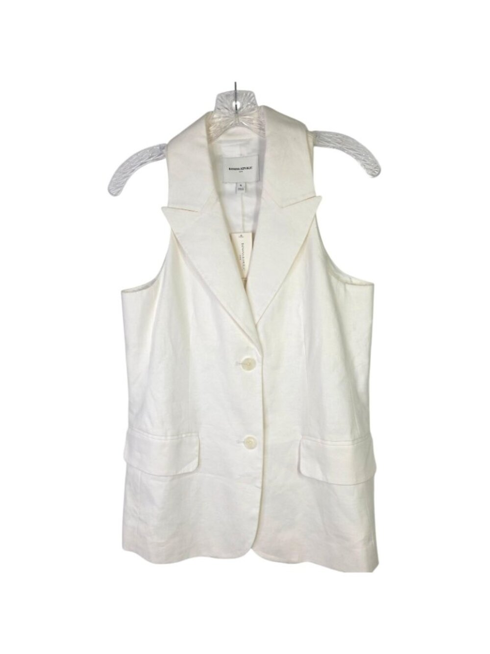 Banana Republic Suit Vest Women 6 Small White Linen Long Tailored Office Summer - Picture 3 of 12